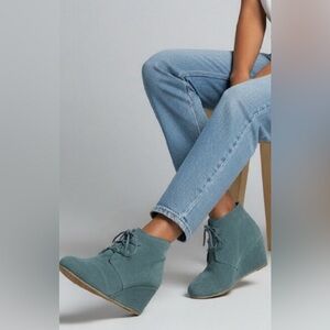 Toms Kala Lace Up Suede Wedge Bootie In Emerald/Teal Size 8.5